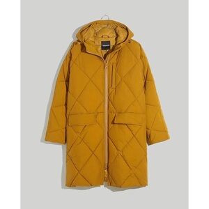 new! madewell surrey hooded puffer coat in antique gold xs $278 sold out